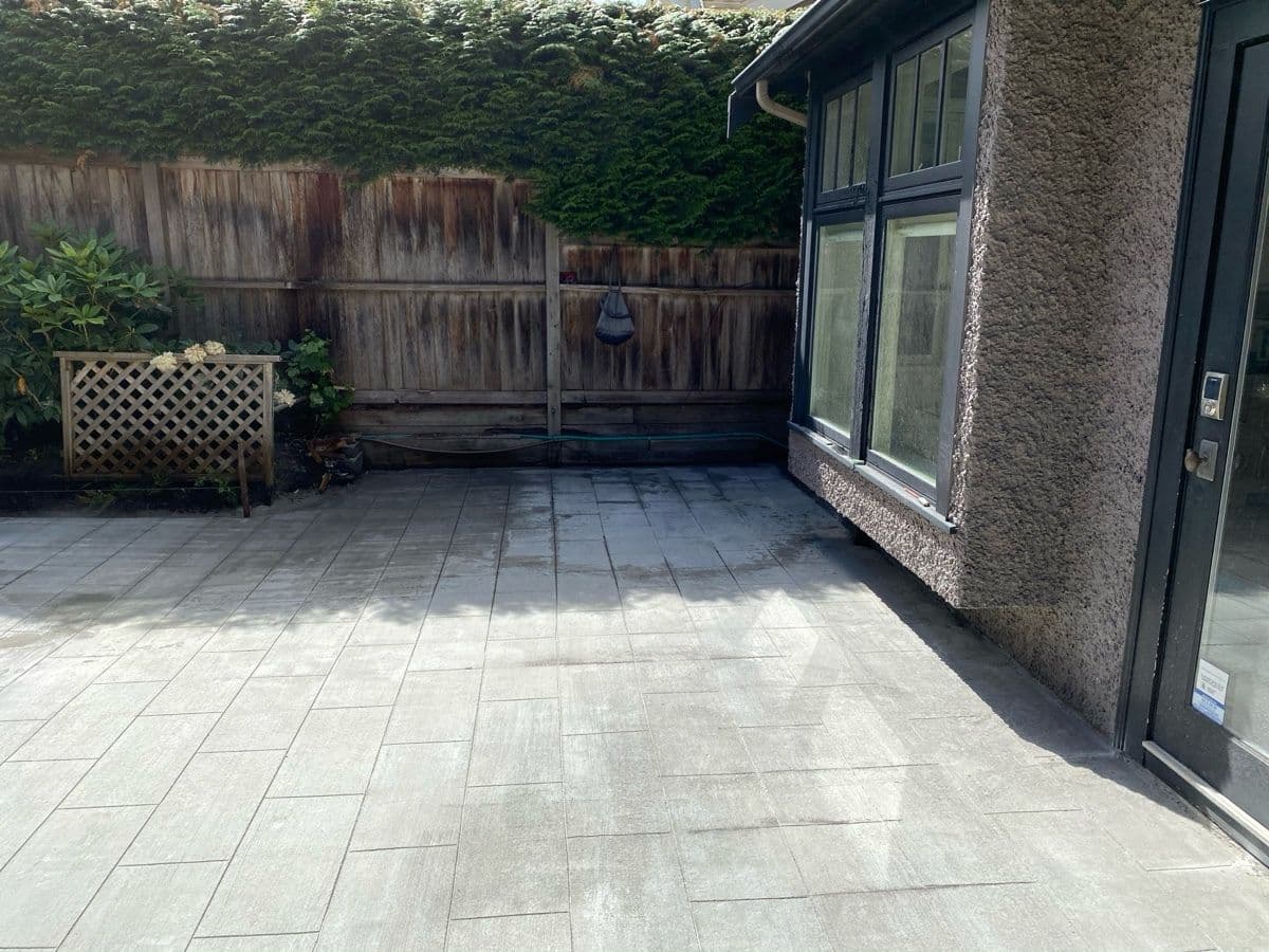 New interlocking stone pavers freshly installed on the patio